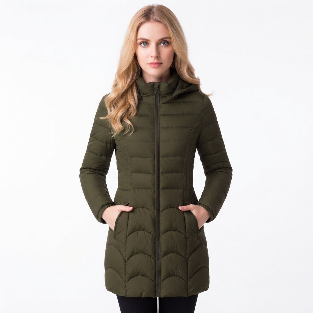 Sylvie Women's Fitted Winter Puffer Coat - Army Green