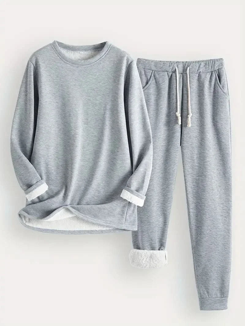 Annette Fleece Lined Loungewear Set - Grey Blue