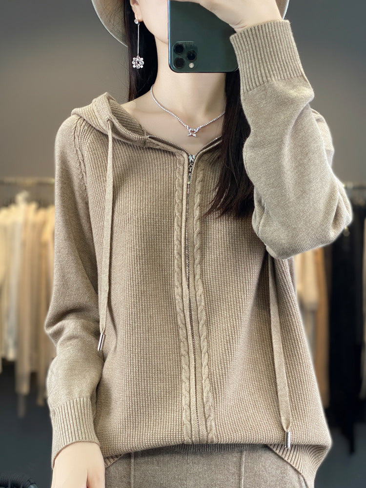 Imelda Women's Knitted Zip Up Hoodie - Camel