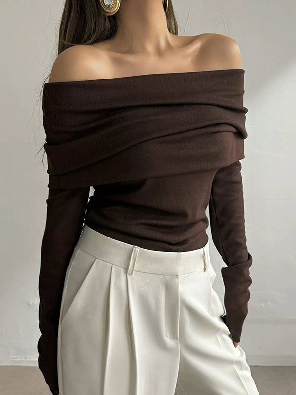 Marina Off the Shoulder Jumper - Dark Brown