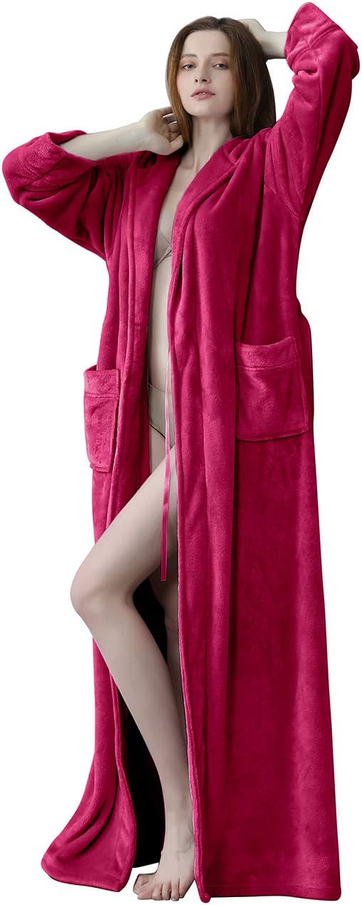 Hilda | Women's Long Fleece Hooded Dressing Gown with Pockets and Belt