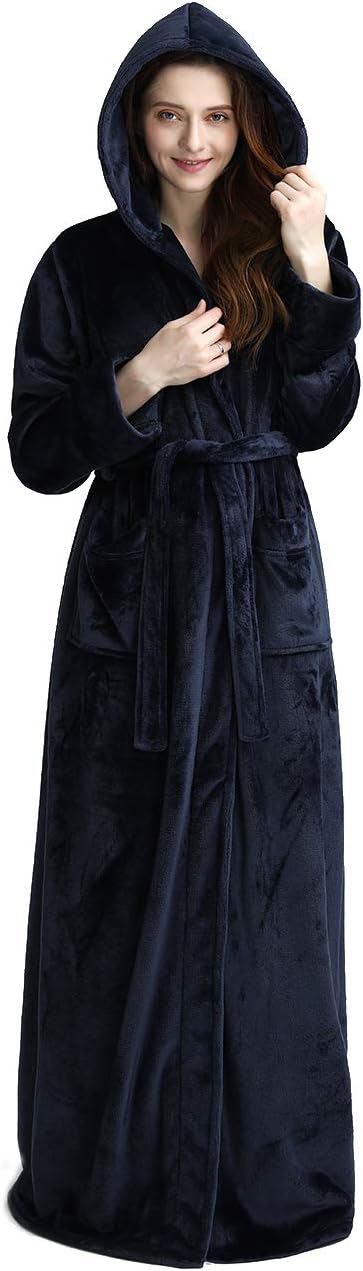 Hilda Long Fleece Hooded Dressing Gown - Blue