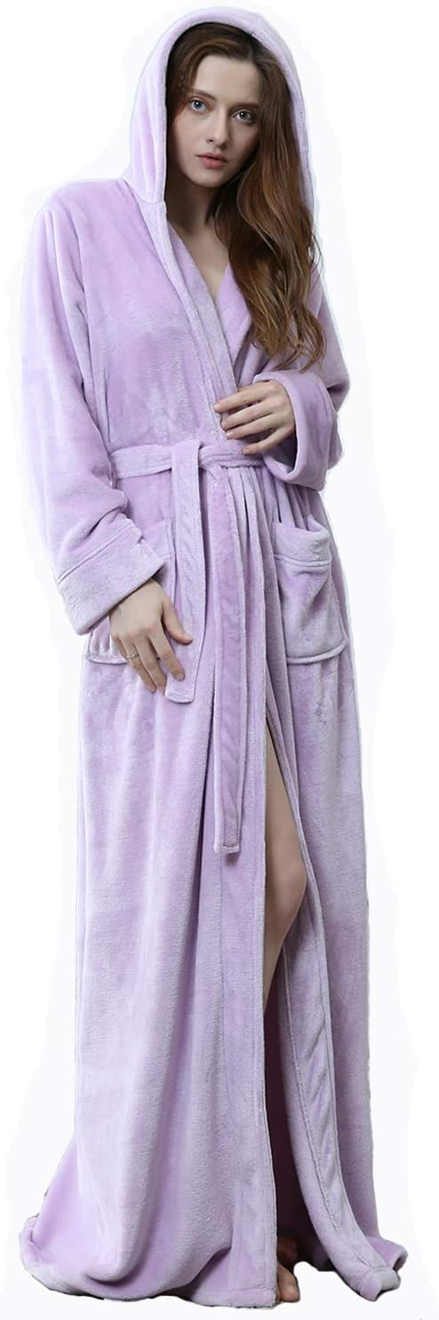 Hilda Long Fleece Hooded Dressing Gown - Purple
