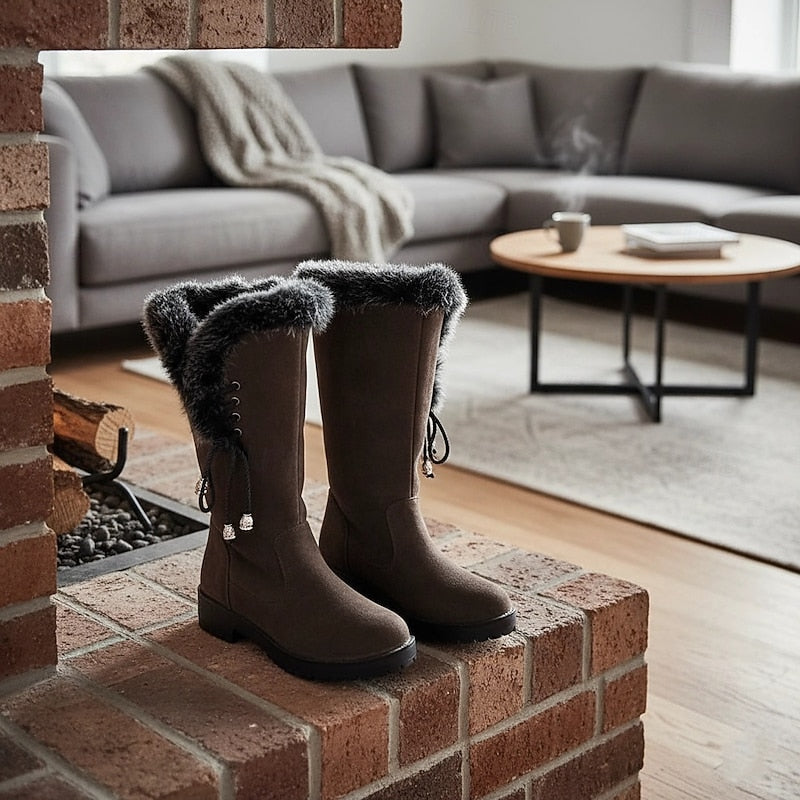 Greta Women's Suede Knee High Boots - Dark Brown