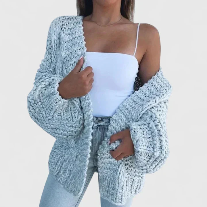 Dora Women's Long Chunky Knit Cardigan - Sky Blue