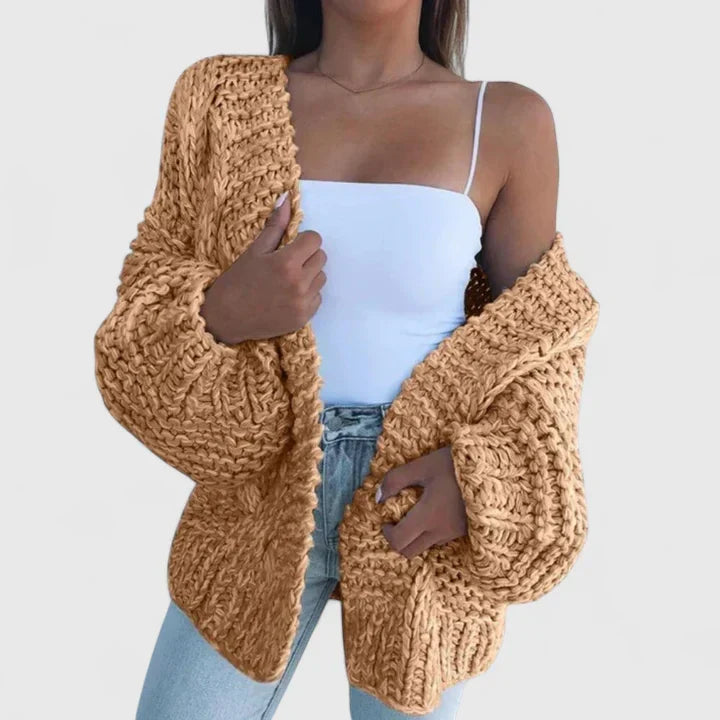 Dora Women's Long Chunky Knit Cardigan - Brown