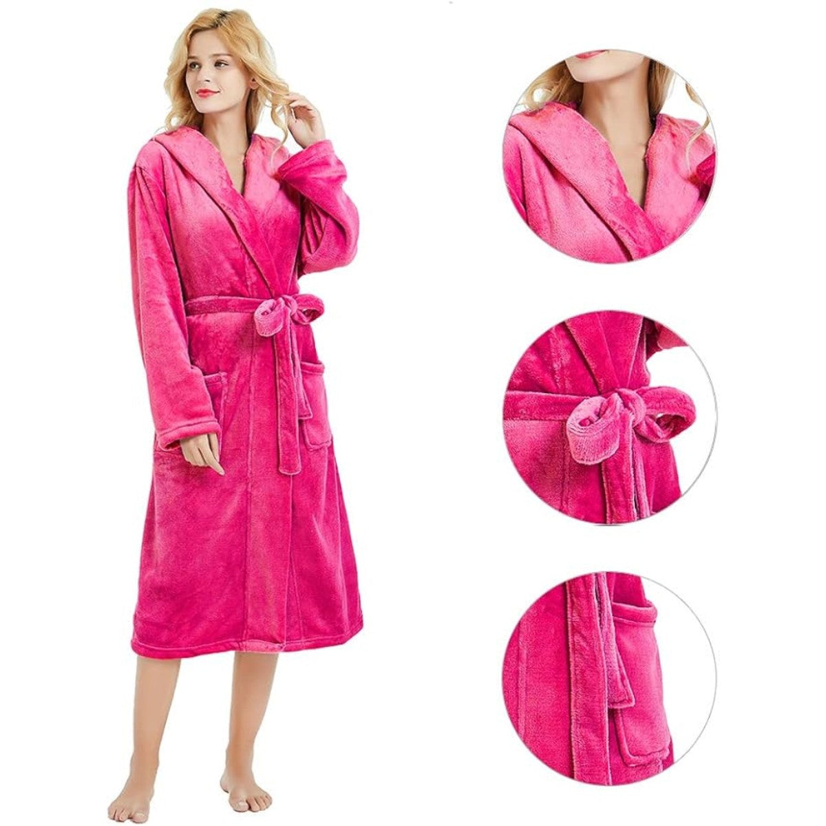 Lorraine Long Fleece Hooded Dressing Gown