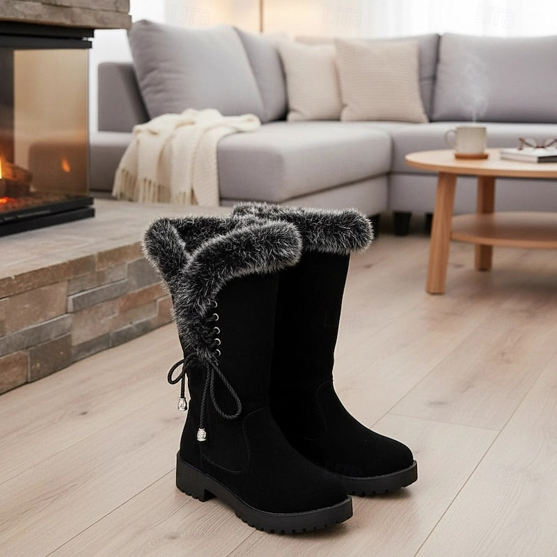 Greta Women's Suede Knee High Boots - Black