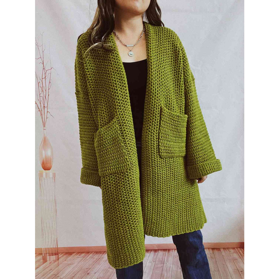 Lettie Women's Long Chunky Knit Cardigan - Olive Green