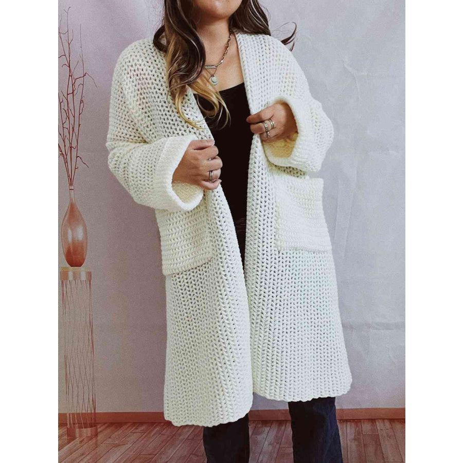 Jemima Women's Long Chunky Knit Cardigan - White