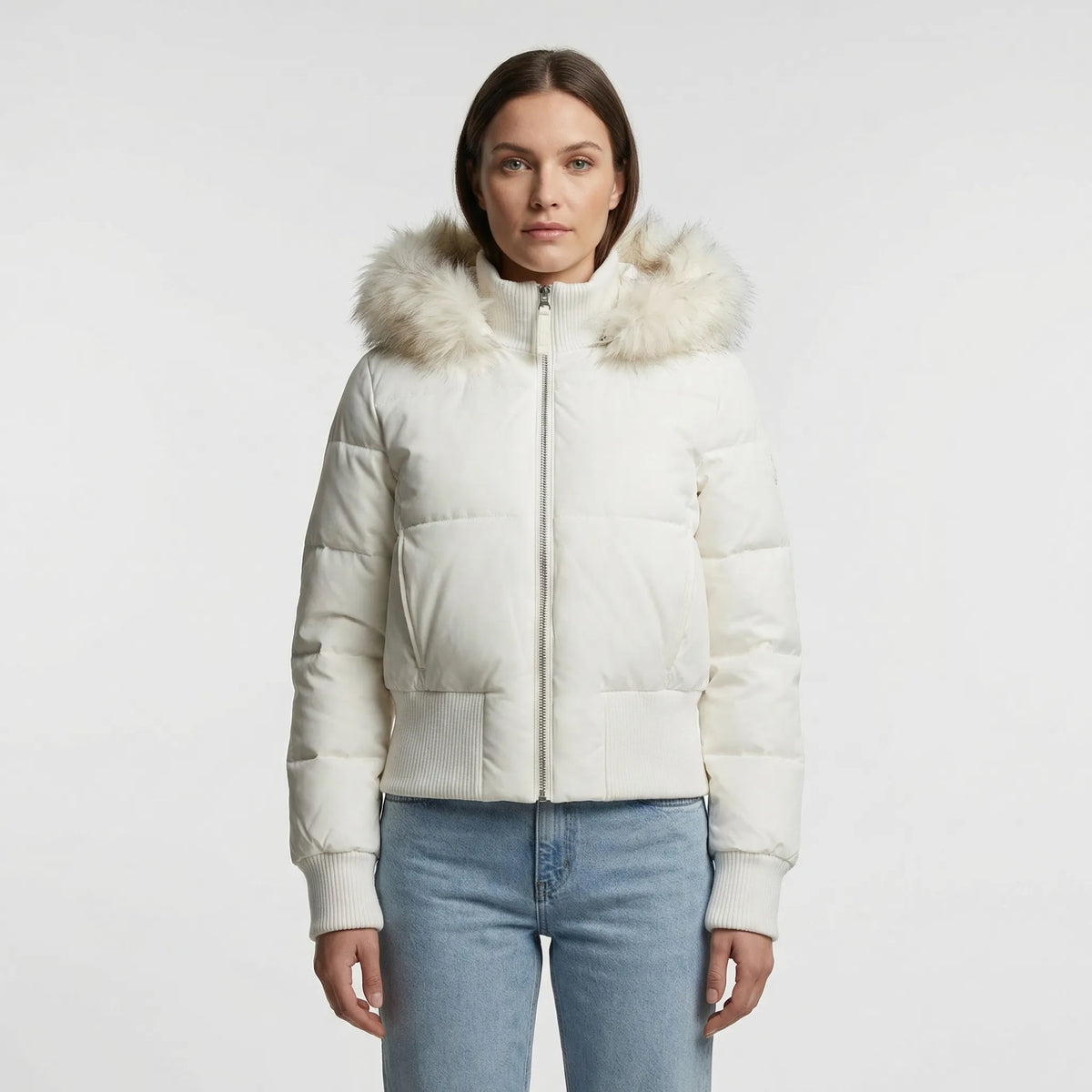 Grace Women's Quilted Cropped Puffer Jacket - White