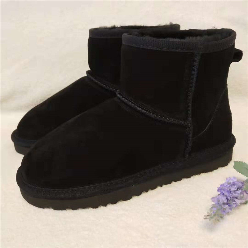 Elaine Leather Winter Ankle Boots - Black