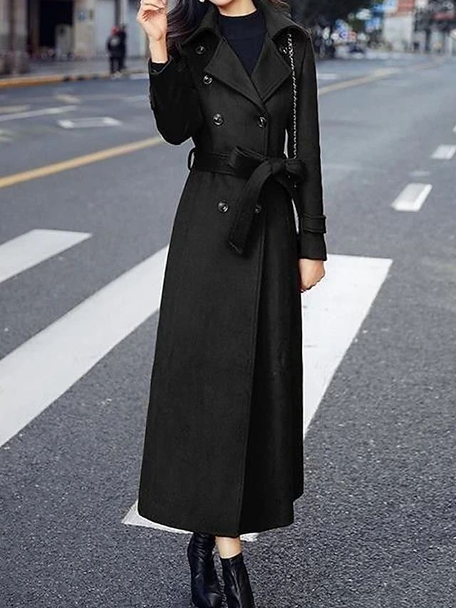 Goldie Women's Long Winter Wool Coat - Black