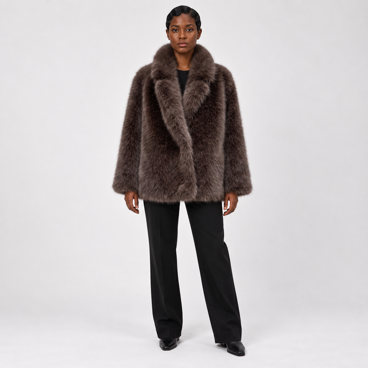 Joan Women's Winter Long Faux Fur Coat - Dark Brown