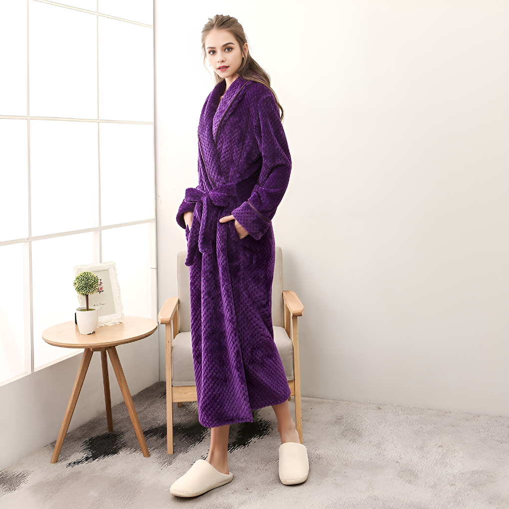 Deborah Fleece Hooded Dressing Gown - Purple
