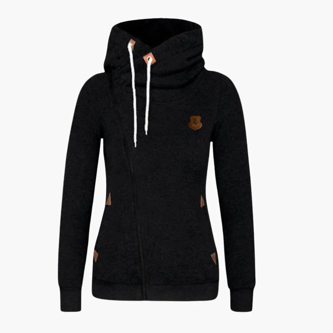 Moira Women's Asymmetric Zip Up Hoodie - Black