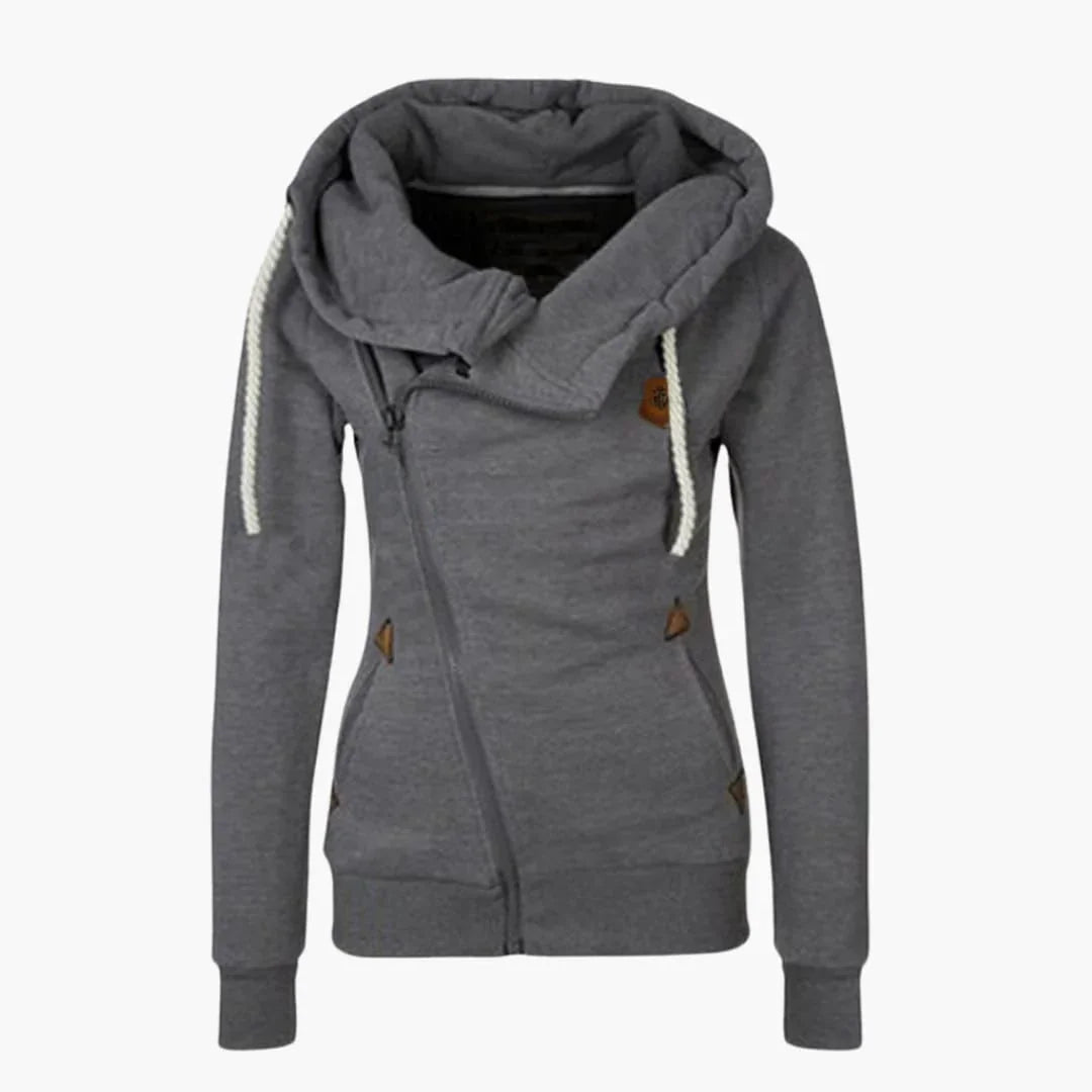 Moira Women's Asymmetric Zip Up Hoodie - Grey