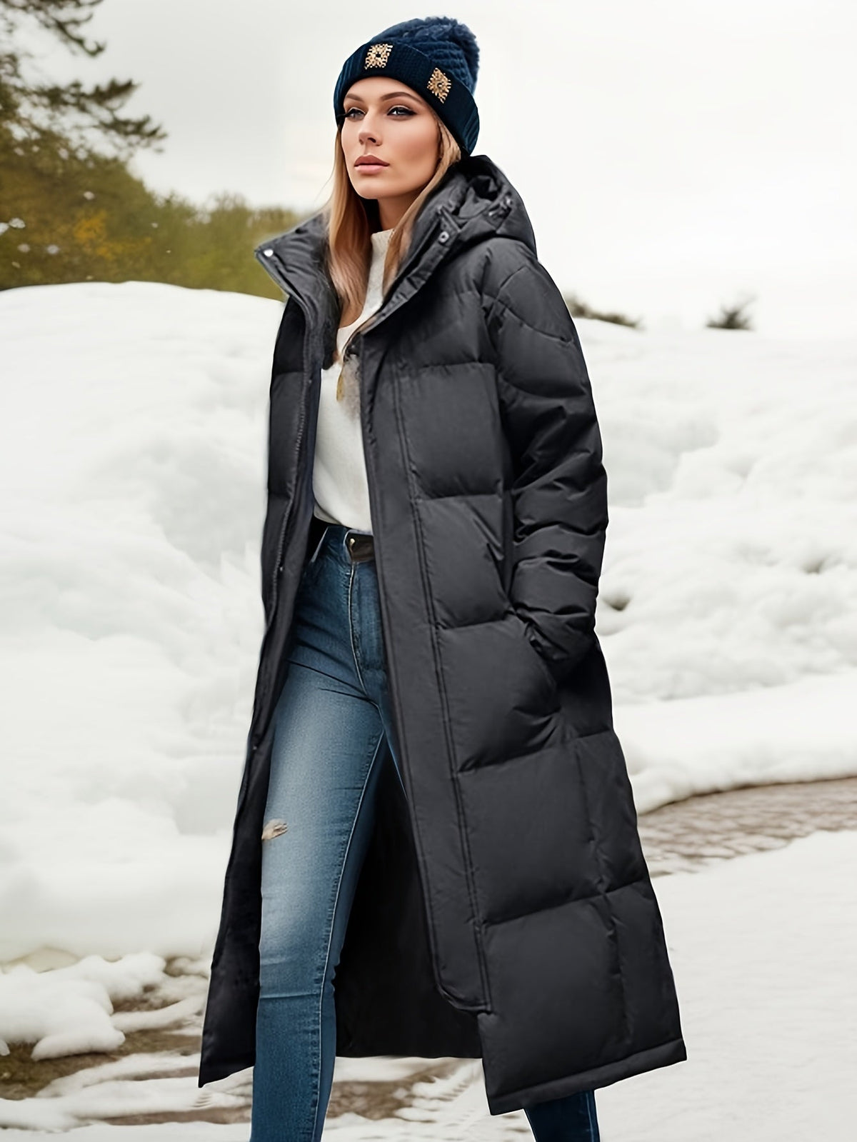Lucinda Long Puffer Winter Coat - Black
