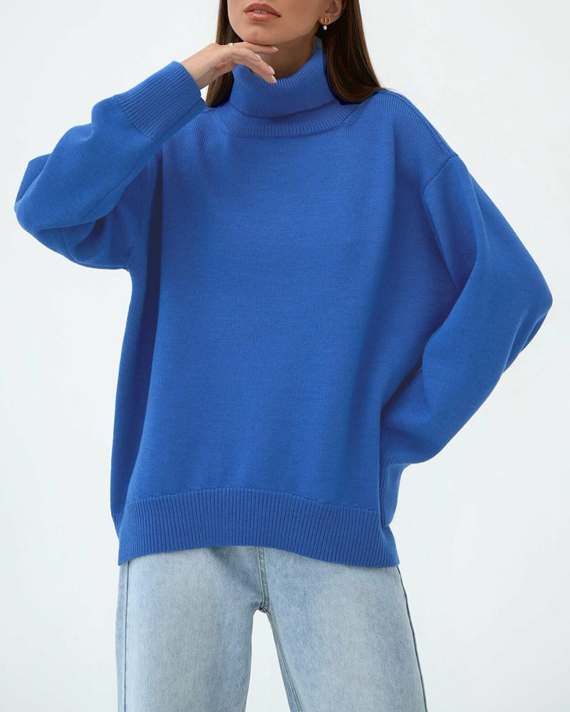 Kitty Women's Oversized Roll Neck Jumper - Blue