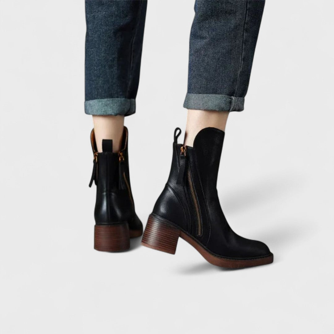 Gail Women's Leather Lace Up Heeled Ankle Boots