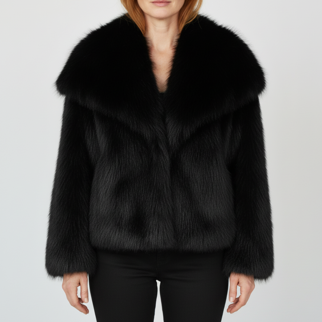 Enid Women's Winter Plush Faux Fur Jacket - Black