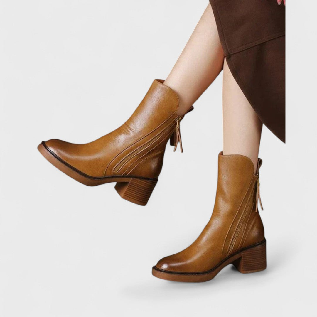 Gail Women's Leather Lace Up Heeled Ankle Boots - Brown