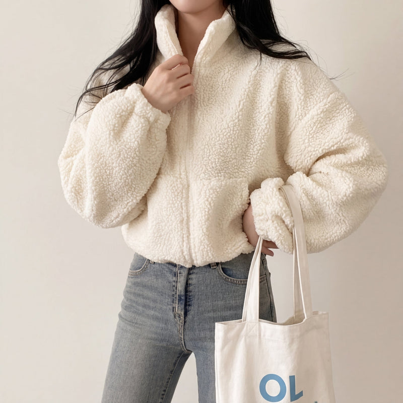 Faye Women's Winter Cropped Faux Fur Jacket - Cream