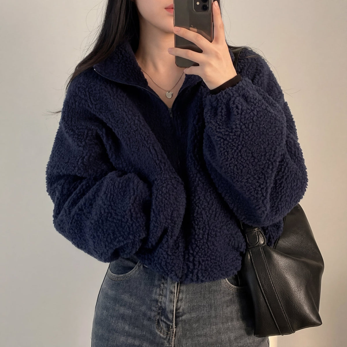 Faye Women's Winter Cropped Faux Fur Jacket - Blue