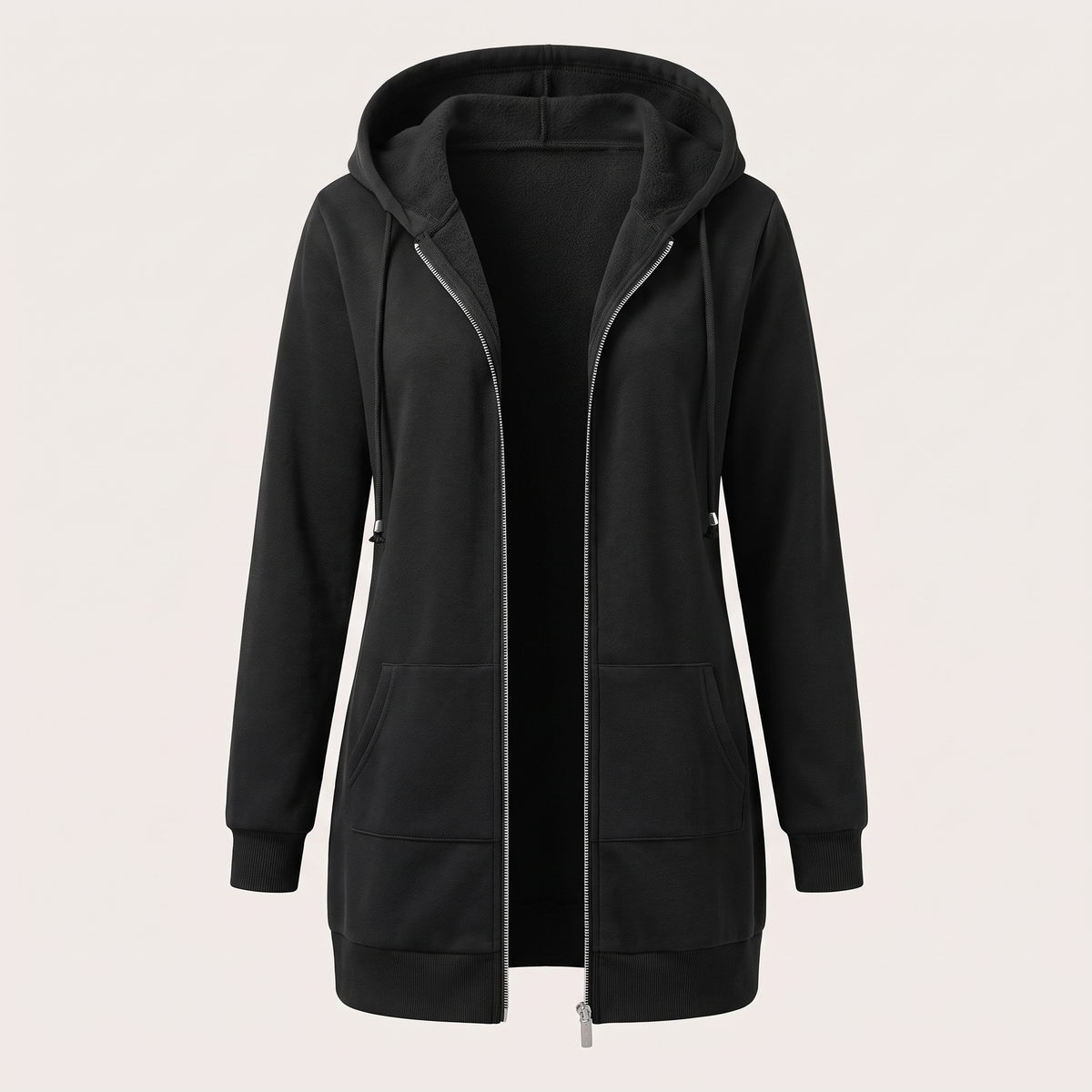 Shona Women's Longline Zip Up Hoodie - Black