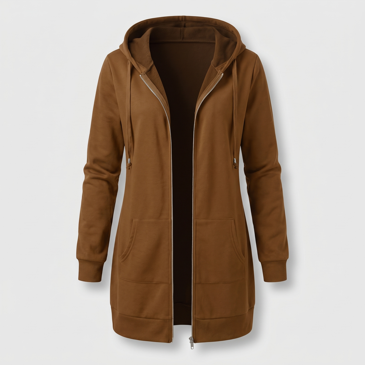 Shona Women's Longline Zip Up Hoodie - Brown