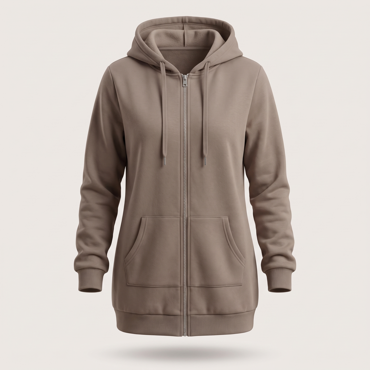 Shona Women's Longline Zip Up Hoodie - Coffee Grey