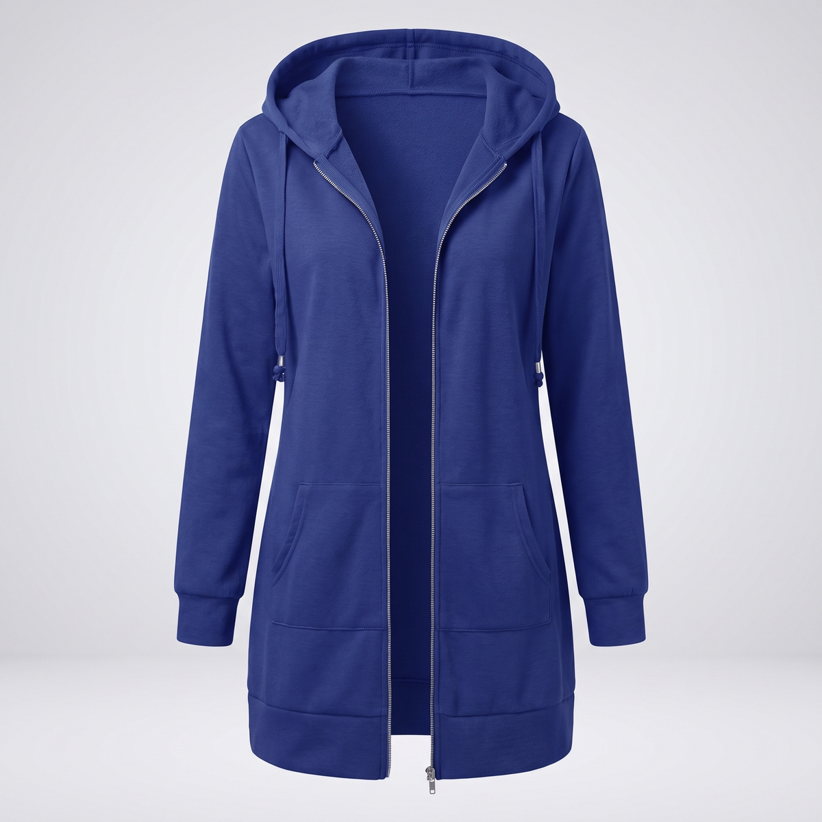 Shona Women's Longline Zip Up Hoodie - Dark Blue