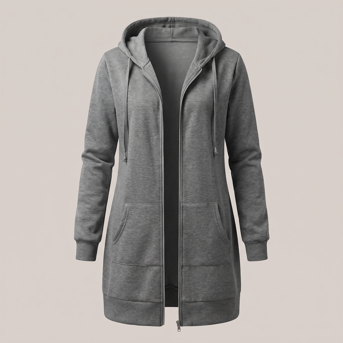 Shona Women's Longline Zip Up Hoodie - Dark Grey