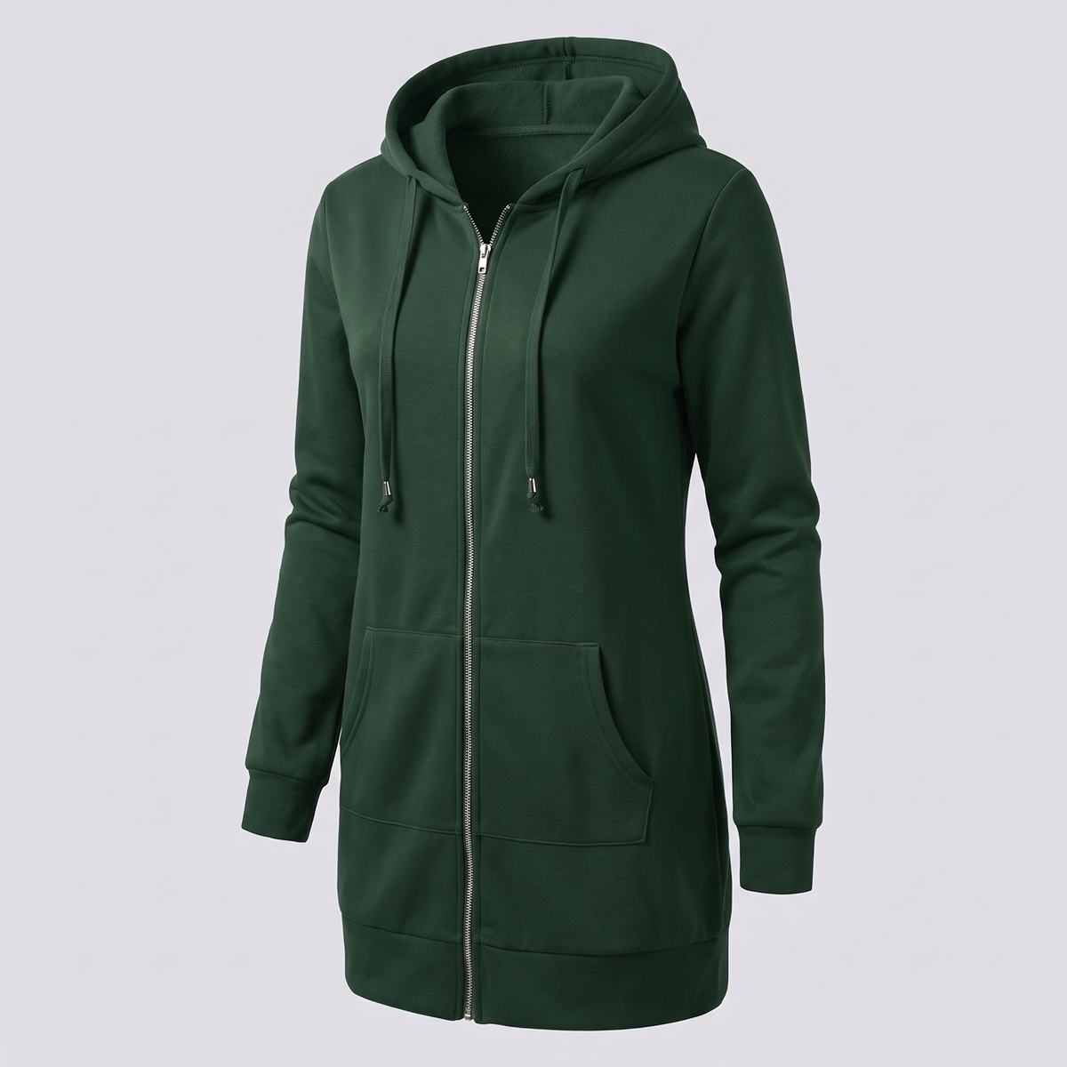 Shona Women's Longline Zip Up Hoodie - Dark Green
