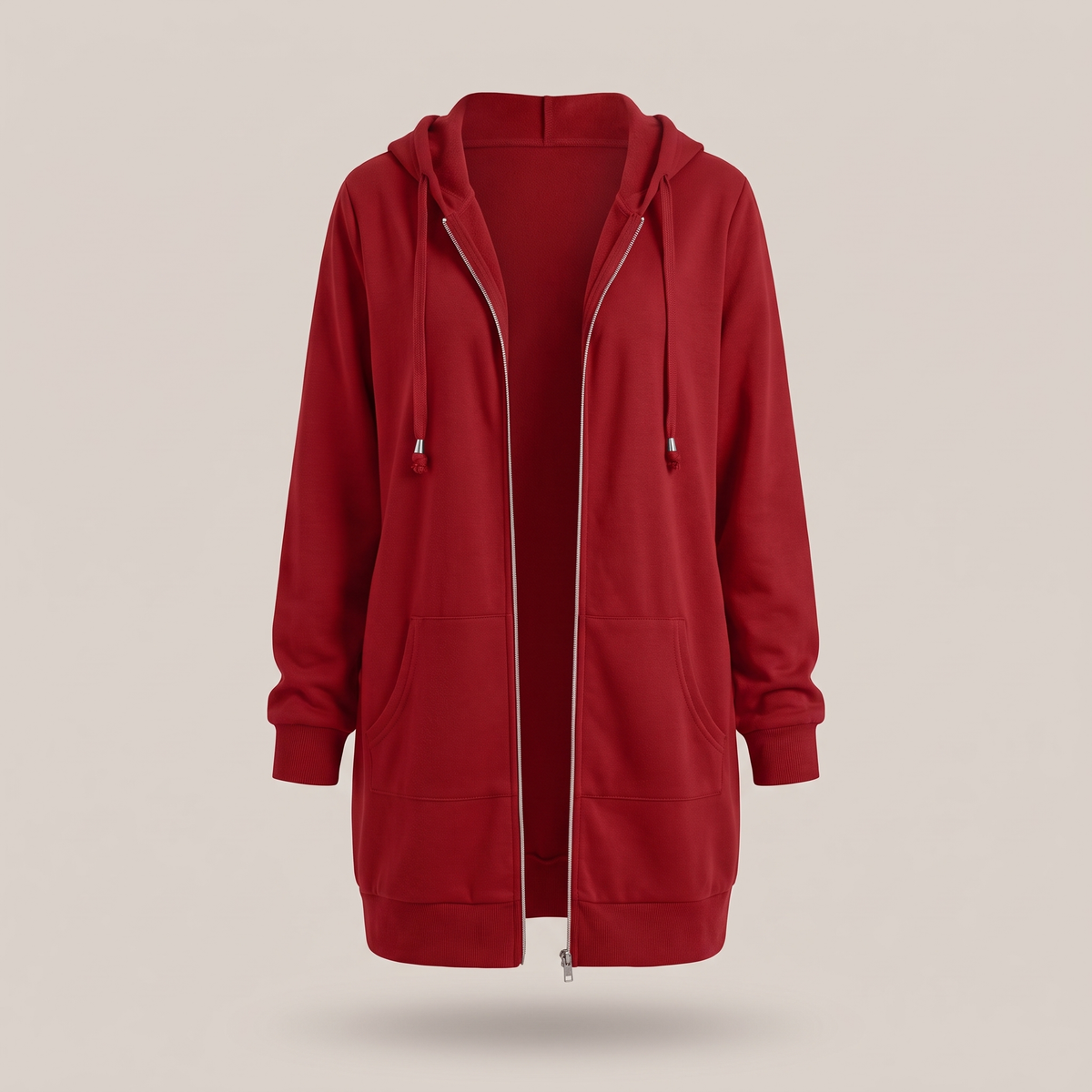 Shona Women's Longline Zip Up Hoodie - Red