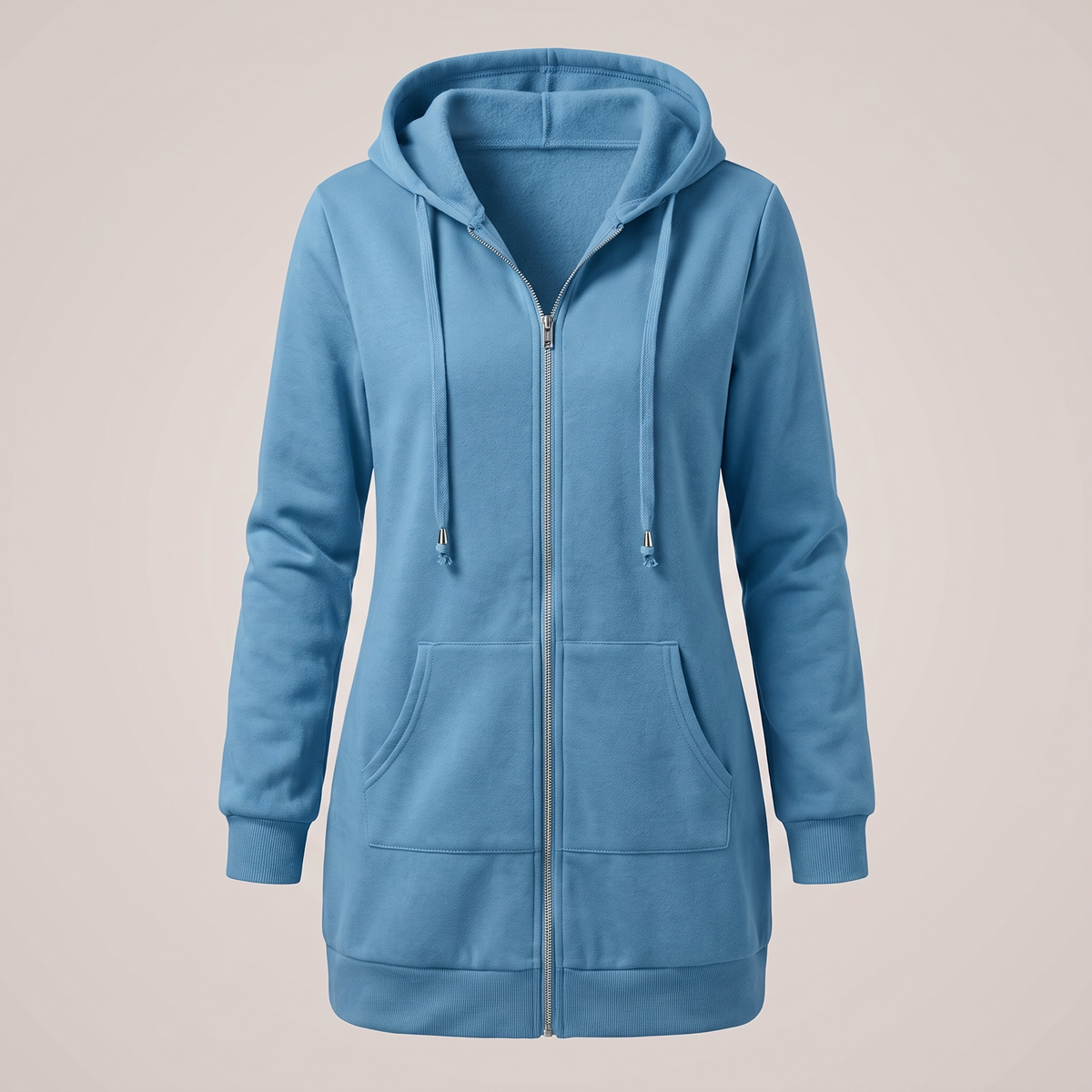 Shona Women's Longline Zip Up Hoodie - Sky Blue