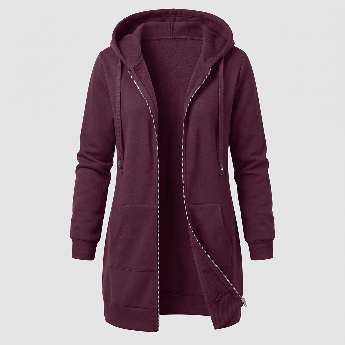 Shona Women's Longline Zip Up Hoodie - Wine Red