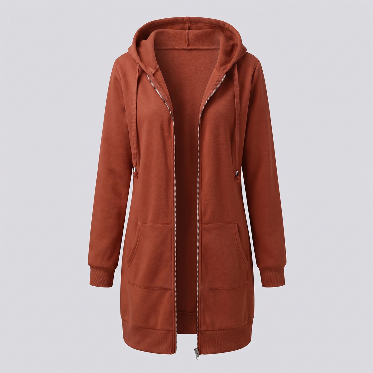 Shona Women's Longline Zip Up Hoodie - Caramel