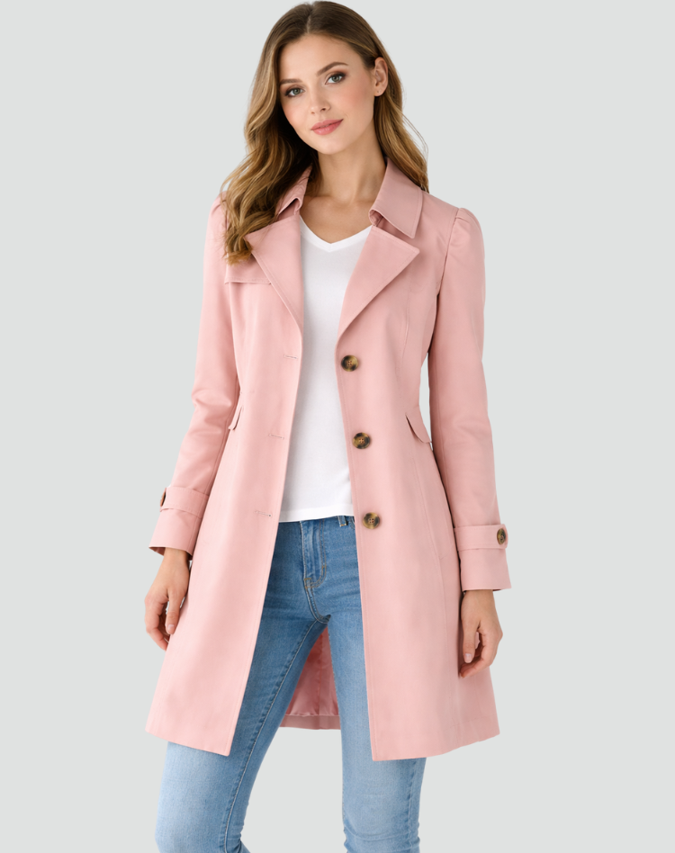 Chloe Women's Long Belted Trench Coat - Pink