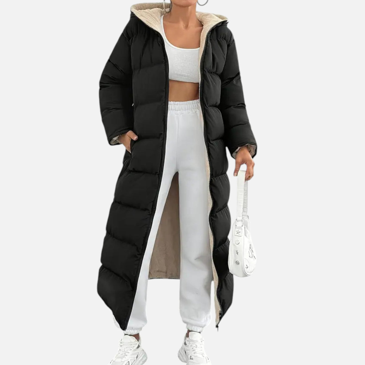 Alys Women's Winter Padded Quilted Long Puffer Coat - Black