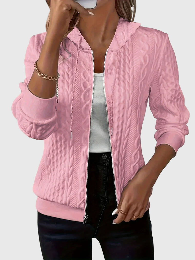 Fenella Women's Cable Textured Zip Up Hoodie - Pink