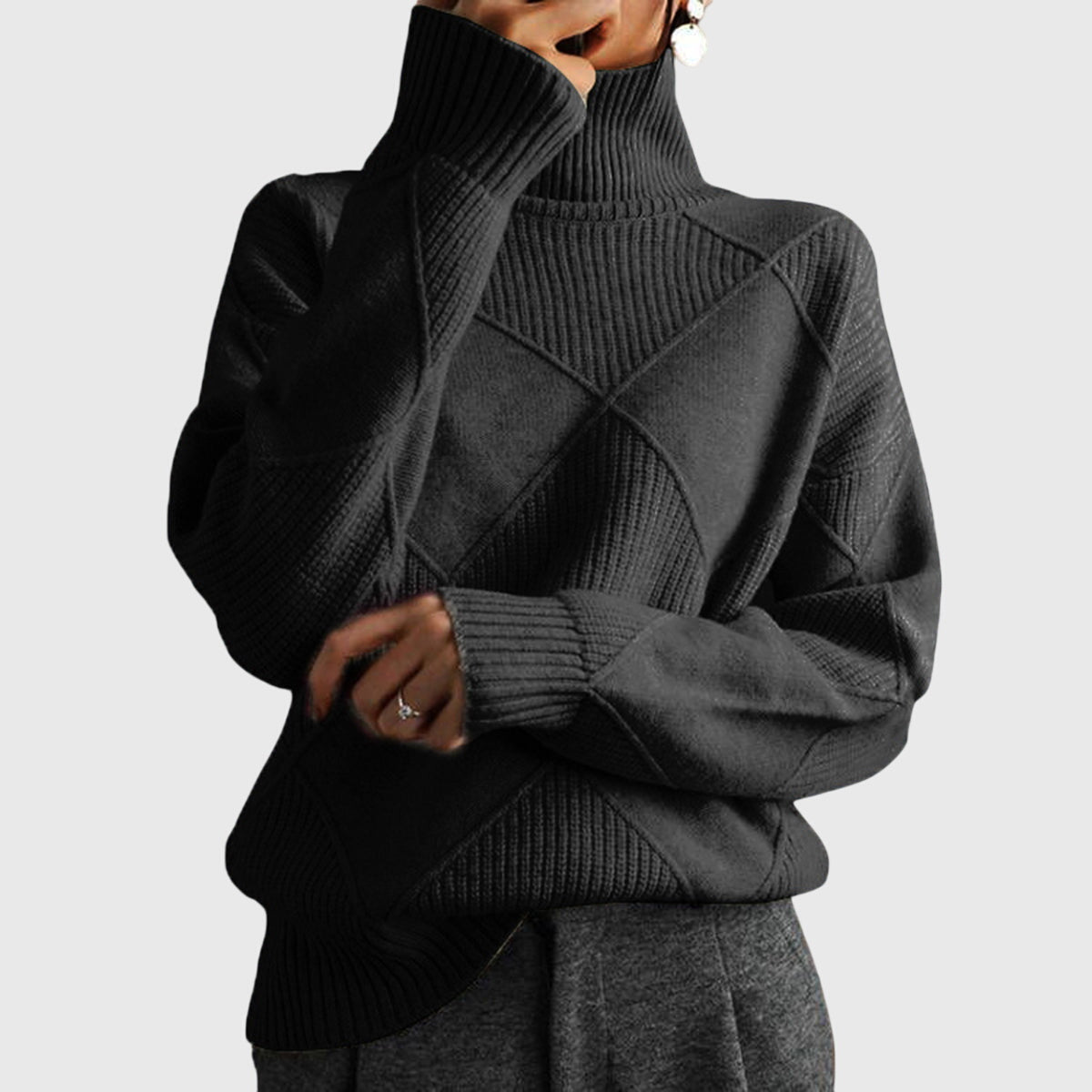Cassie Women's Roll Neck Knitted Jumper - Black