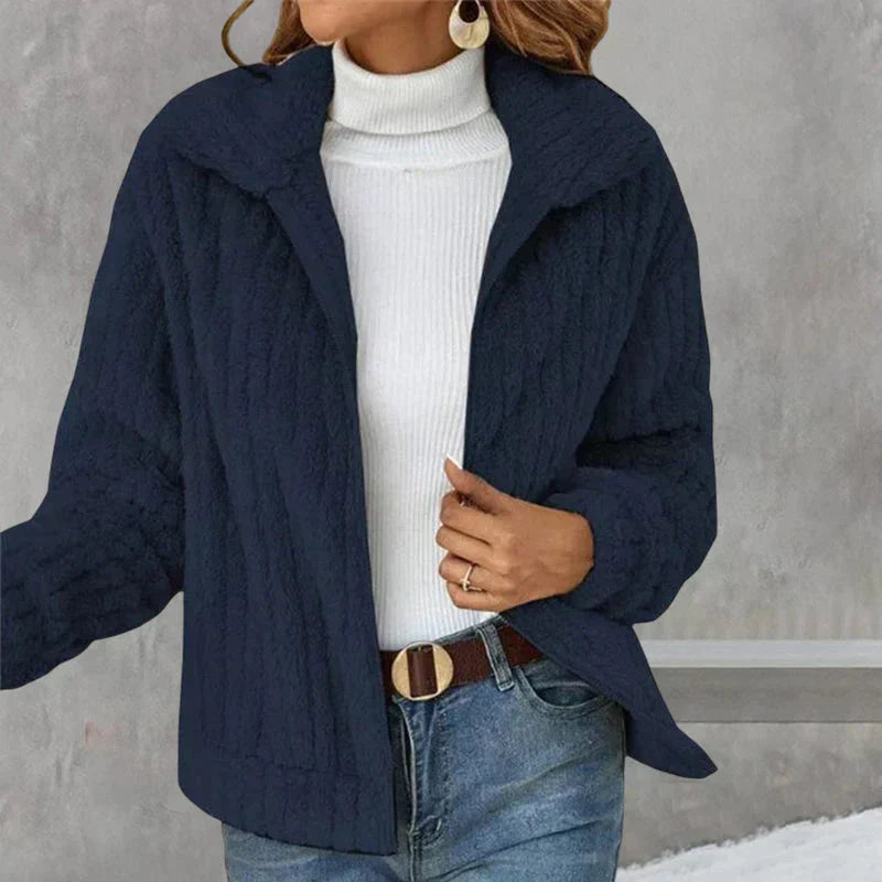 Nina Women's Teddy Fleece Jacket - Navy blue