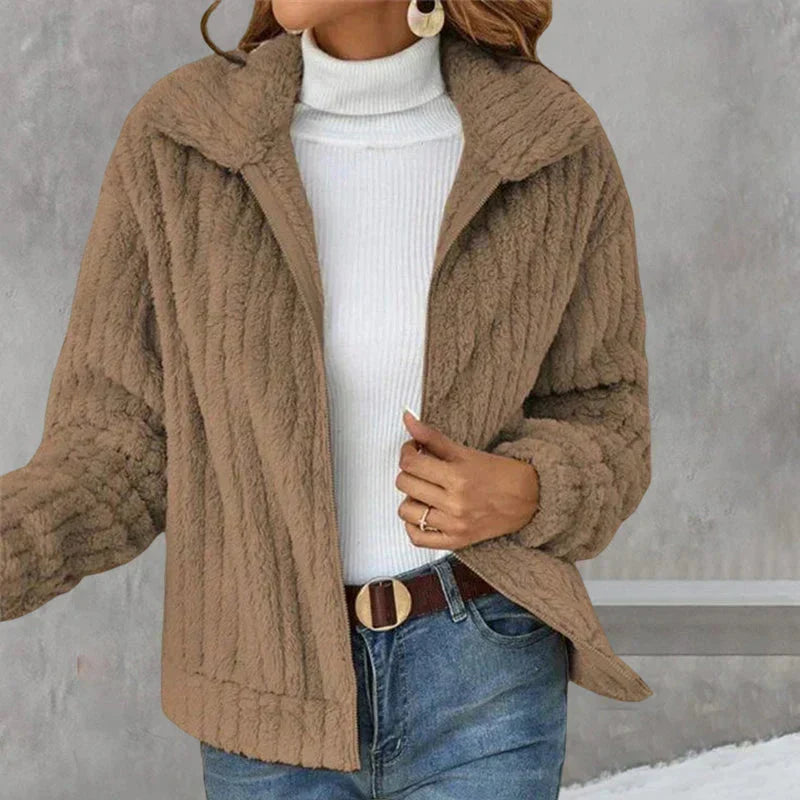 Nina Women's Teddy Fleece Jacket - Khaki