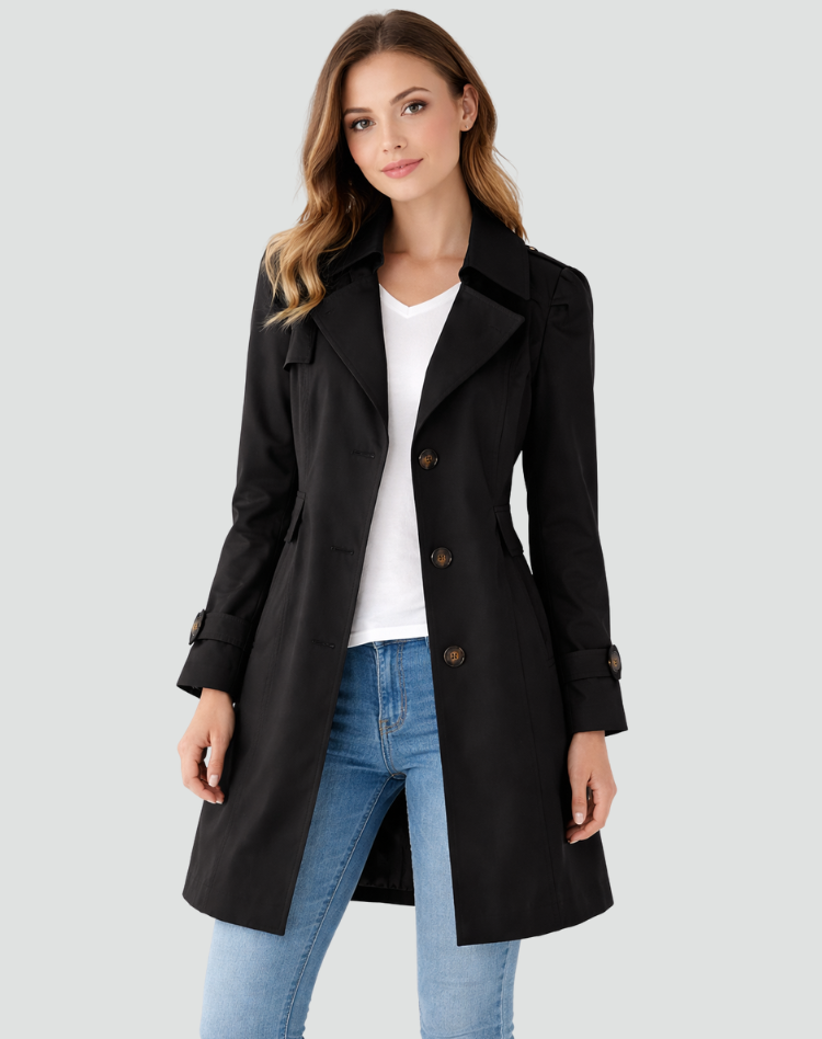 Emma Women's Tailored Trench Coat - Black