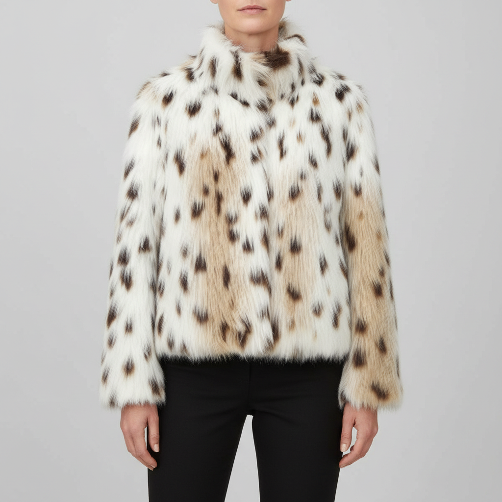 Gwen Women's Leopard Print Faux Fur Jacket - Ivory