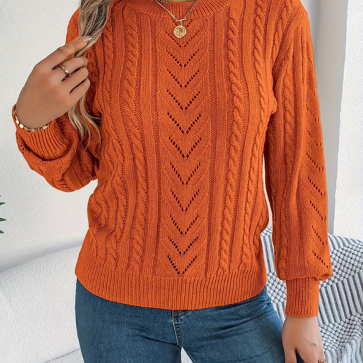 Penny Women's Cable Knit Jumper - Orange Red