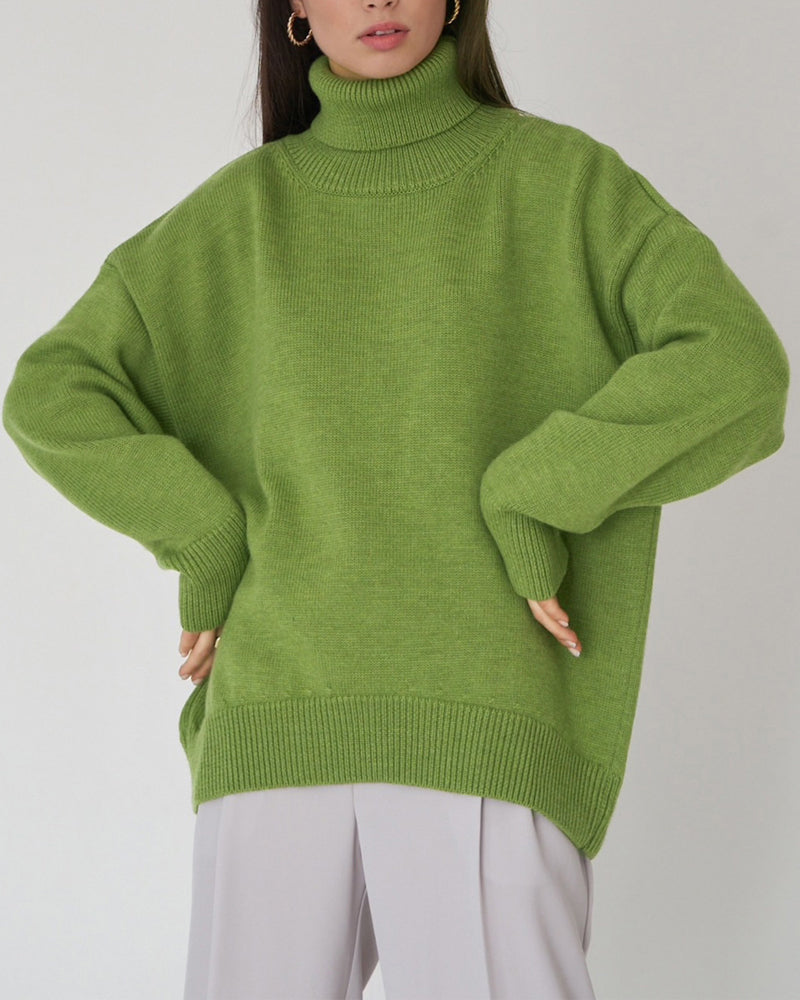 Kitty Women's Oversized Roll Neck Jumper - Green