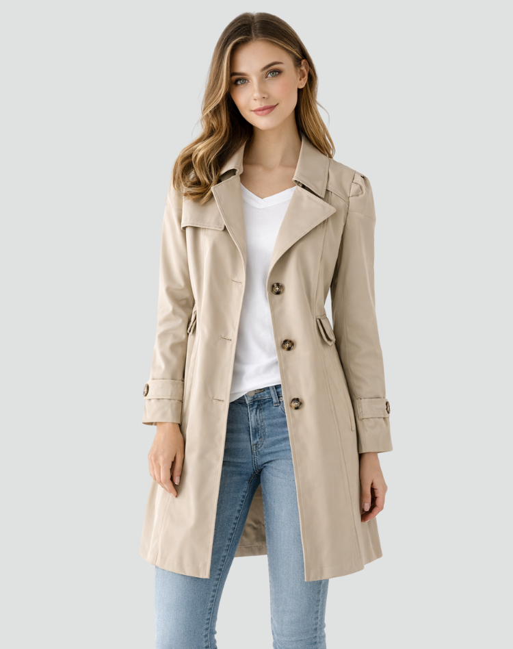 Emma Women's Tailored Trench Coat - Khaki