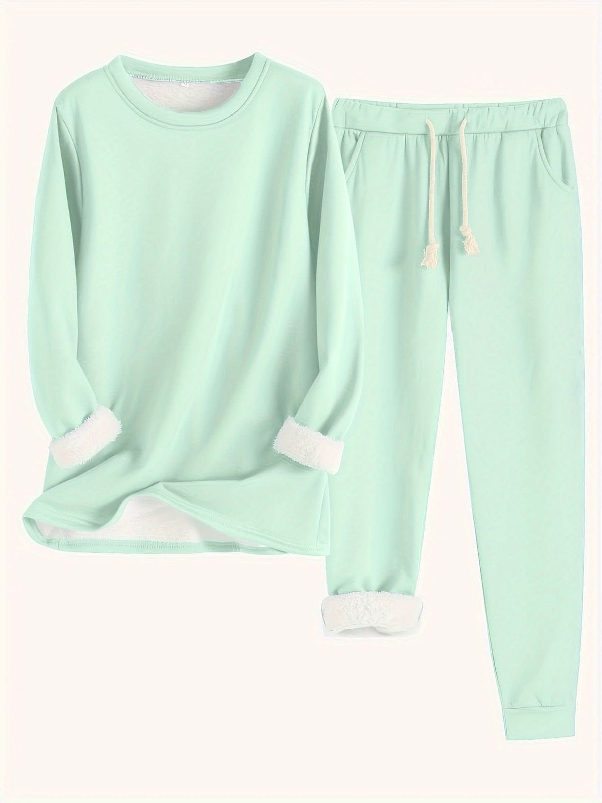 Annette Fleece Lined Loungewear Set - Light Green